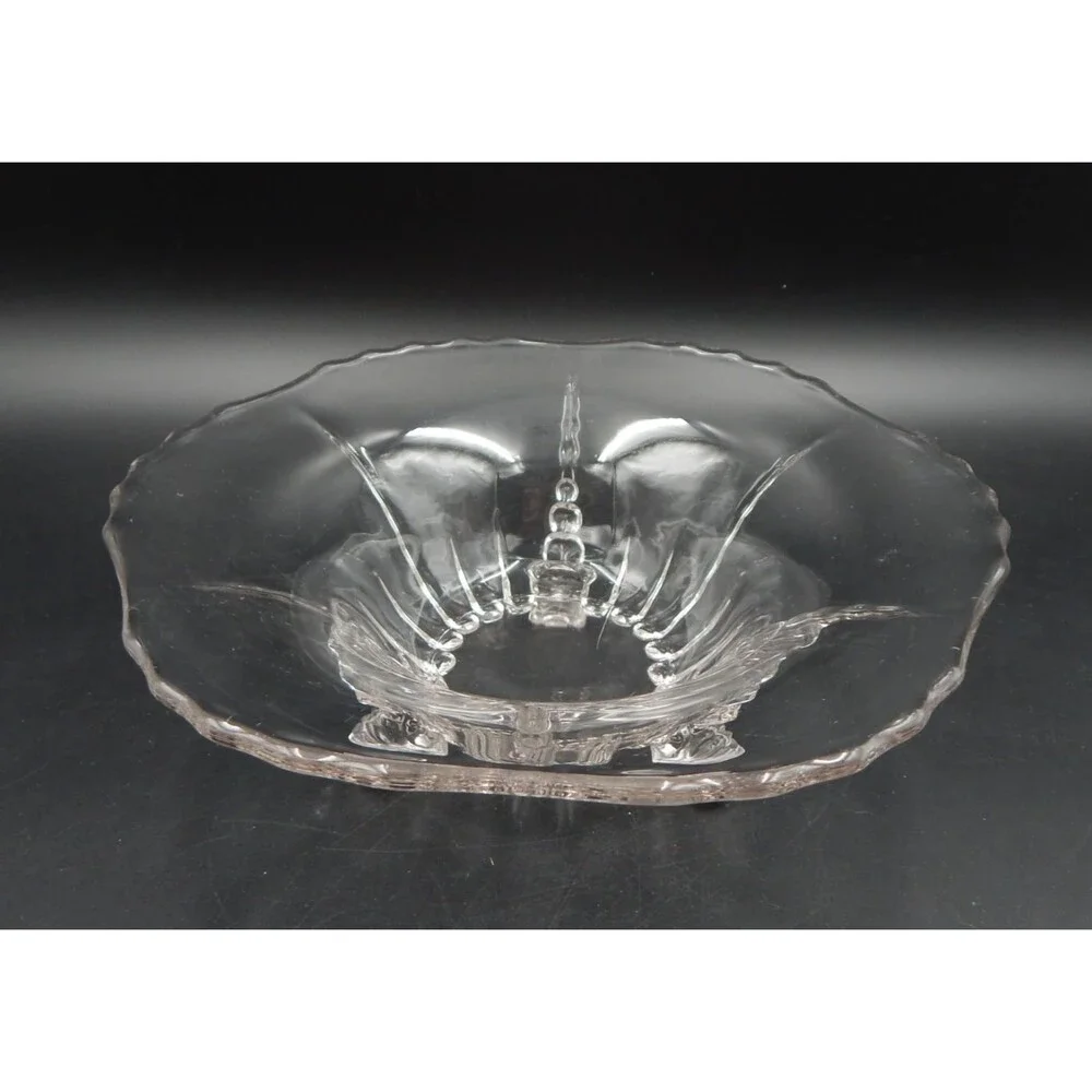 New Martinsville Radiance Clear Three Toed Footed Serving Bowl 10 3/4 Console